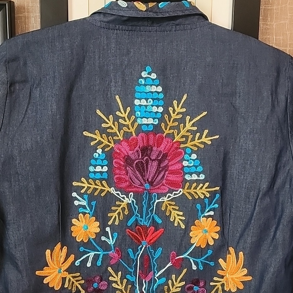 Anu Embroidered Denim Open Front Light Jacket - Picture 8 of 13